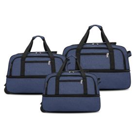 Expandable 3 PCS Luggage Set Foldable Softside Travel Suitcase with Spinner Wheels blue