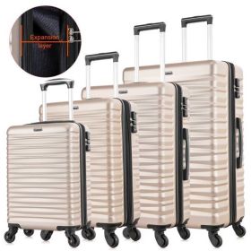 Expandable Hardshell Luggage Sets Suitcase ABS Lightweight with Spinner Wheels Champagne Gold