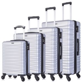 Expandable Hardshell Luggage Sets Suitcase ABS Lightweight with Spinner Wheels Silver