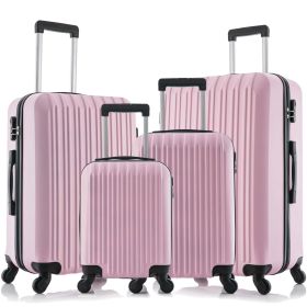 4 Piece Set Luggage Sets Suitcase ABS Hardshell Lightweight Spinner Wheels (16/20/24/28 inch) Pink