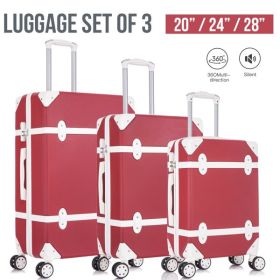 3 Piece Sets Luggage Suitcase ABS Hardshell Lightweight Spinner Wheels (20/24/28 inch); Red