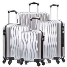 4 Piece Luggage Set PC Material Hard Shell Suitcase with Spinner Wheels Lightweight Suitcase Set Silver