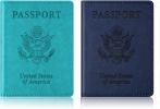 Passport Holder with Vaccine Card Slot Holder for Men & Women;  Waterproof PU Leather;  Dark Blue & Sky Blue;  2 Pack