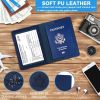 Passport Holder with Vaccine Card Slot Holder for Men & Women;  Waterproof PU Leather;  Dark Blue & Sky Blue;  2 Pack