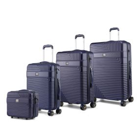 MKF Collection Mykonos Luggage Set- Extra Large Check-in, Large Check-in, Medium Carry-on, and Small Cosmetic Case by Mia K (Material: Polycarbonate, Color: Navy)