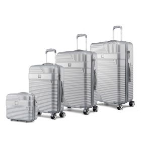 MKF Collection Mykonos Luggage Set- Extra Large Check-in, Large Check-in, Medium Carry-on, and Small Cosmetic Case by Mia K (Material: Polycarbonate, Color: Silver)