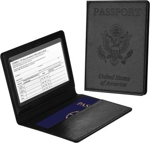 Passport Holder with Vaccine Card Slot Holder for Men & Women;  Waterproof PU Leather;  Black (Pack: Pack 4)