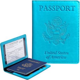 Passport Holder with Vaccine Card Slot Holder for Men & Women, Waterproof PU Leather, Sky Blue (Pack: Pack 6)